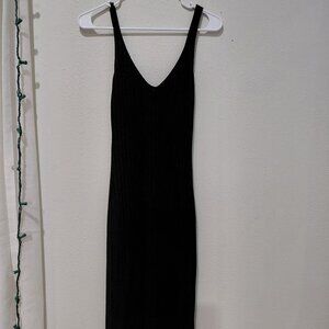 Zara Black Ribbed Midi Dress Knit Slit in Black Small Sleeveless  Layering